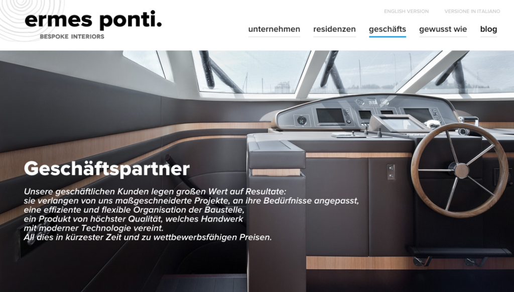 Ermes Ponti bespoke: German speaking website