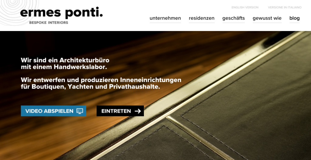 Ermes Ponti bespoke: company website in German